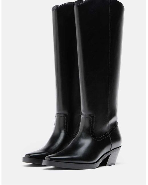 Stradivarius Black Plain Cowboy Boots