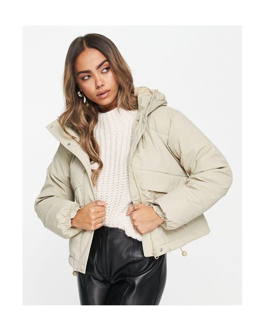 Pull&Bear Quilted Hooded Jacket in Natural Lyst