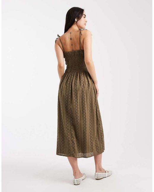 Miss Selfridge Natural Strappy Broderie Maxi Dress