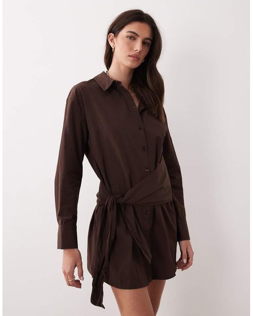 ASOS Brown Shirt Dress With Scarf Tie Detail