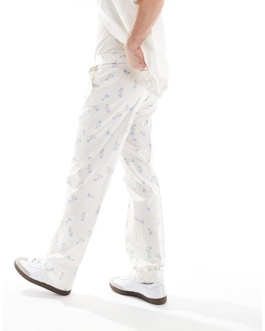 Pantaloni eleganti dritti a fiorellini blu di ASOS in White da Uomo