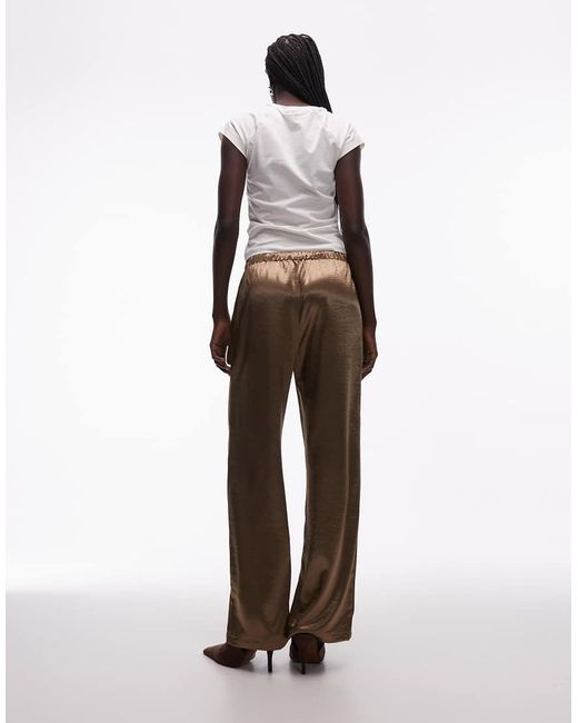 4th & Reckless Natural Satin Straight Leg Tie Waist Trousers