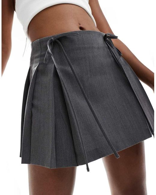 Miss Selfridge Black Tie Front Micro Pleated Mini Skirt