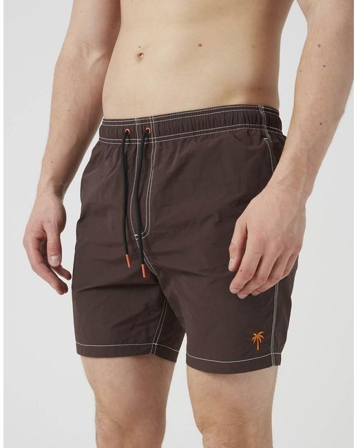 Brave Soul Brown Contrast Stitch Swim Shorts for men