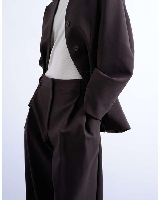 TOPSHOP Brown Double Pleat Suit Trouser