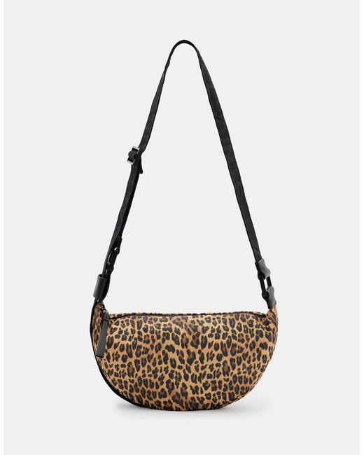 Sac bandoulière demi-lune en nylon à imprimé léopard AllSaints en coloris White