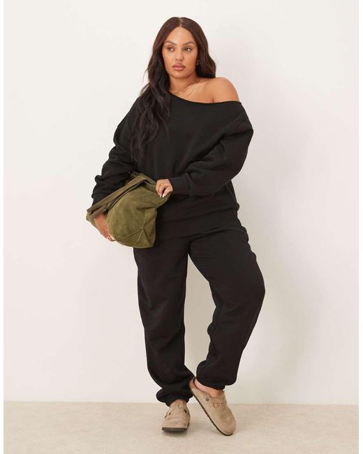 ASOS Black Asos Design Curve Off Shoulder Brushback Sweatshirt