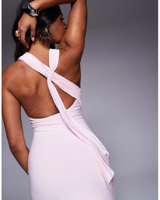 Fashionkilla Purple Double Sculpted Slinky Open Back Drape Detail Maxi Dress