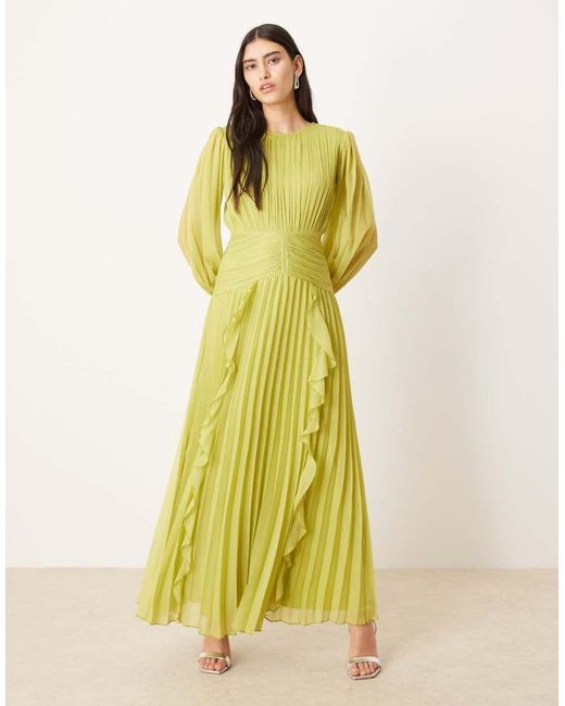 ASOS Yellow High Neck Ruched Belt Detail Maxi Dress
