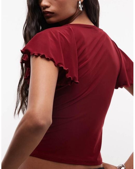 Reclaimed Vintage Red Ruched Tie Front Jersey Top