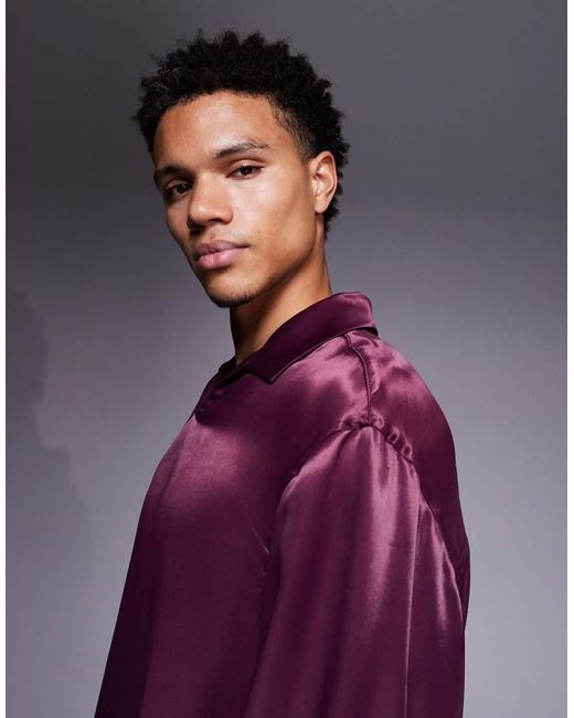 ASOS Purple Oversized Satin Shirt for men