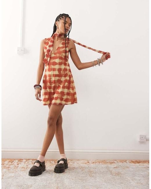 Reclaimed (vintage) Pink V-Neck Mini Dress With Scarf