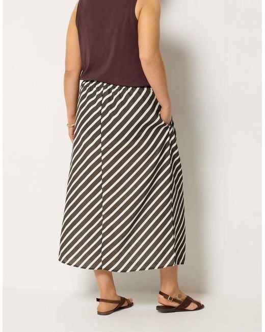 Yours Clothing Brown Linen Look Stripe Skirt