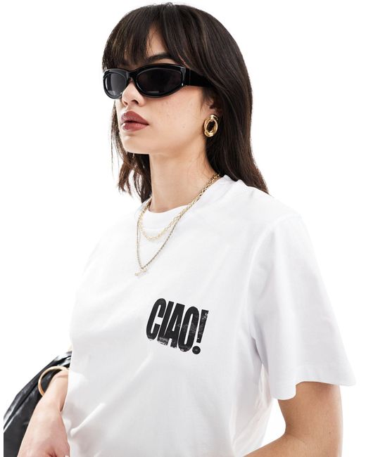 ASOS White Regular Fit T-shirt With Ciao Chest Graphic
