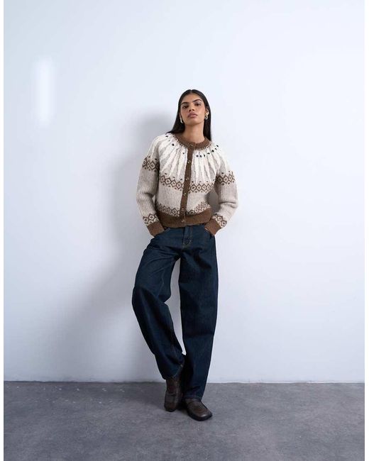 TOPSHOP Grofgebreid Fairisle Vest in het Blue