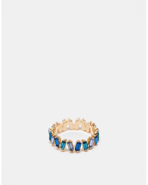 ASOS White Baguette Ring With Tonal Blue Stones