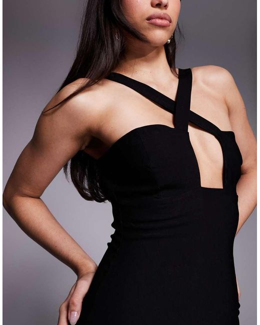 Vesper Blue Cross Strap Bodycon Midaxi Dress With Bust Cut Out
