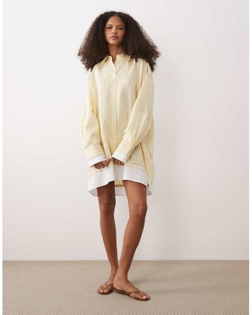 ASOS Natural Oversized Double Layered Shirt Mini Dress