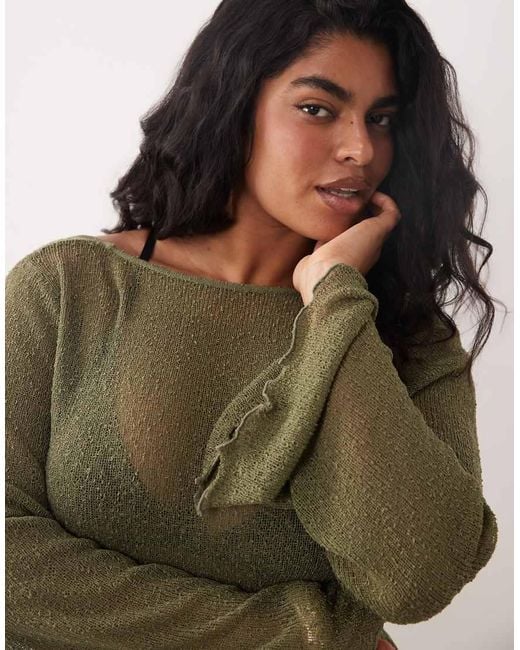 ASOS Green Asos Design Curve Beach Knitted Boucle Scoop Back Mini Dress