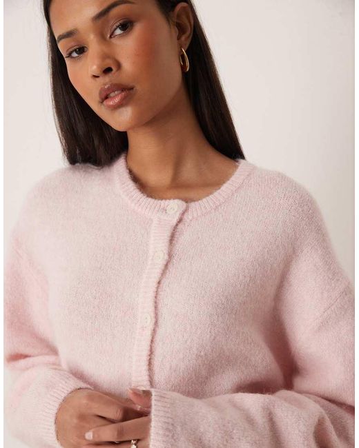 Gina Tricot Pink Crew Neck Knitted Wool Alpaca Cardigan