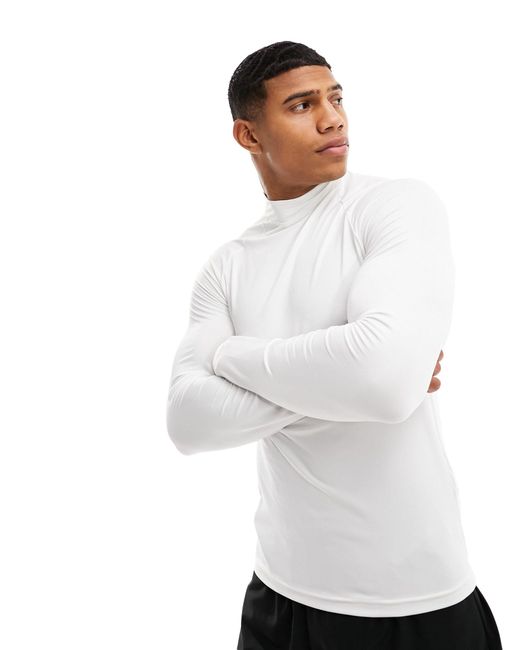 ASOS 4505 White Training Long Sleeve Base Layer With Mock Neck With Thermal Performance Fabric for men