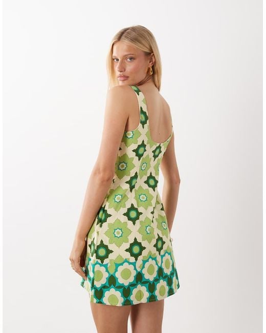 Nobody's Child Green Connie Linen Blend Square Neck Sleeveless Mini Dress