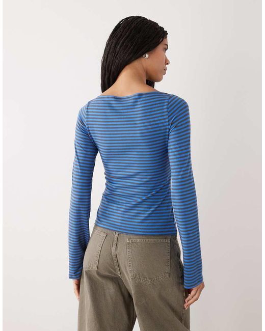Weekday Blue Annie Soft Boat Neck Long Sleeve Top