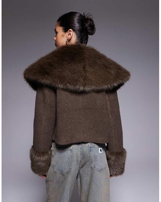The Frolic Gray Exclusive Boucle Faux Fur Oversized Collar And Cuff Detail Jacket