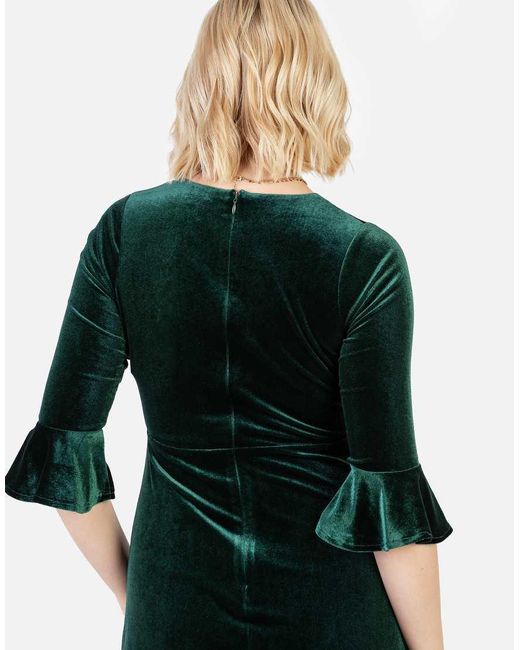 Maya Black Velvet V Neck Flute Sleeve Maxi Dress