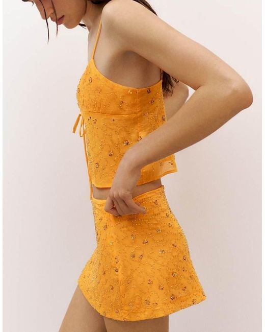 Pull&Bear Orange Sequin Mini Skirt