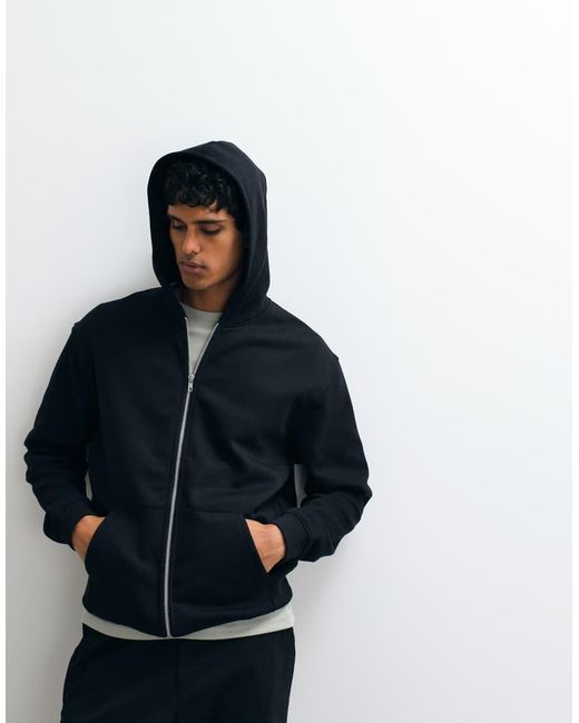 ASOS Blue Essentials Relaxed Zip Through Hoodie for men