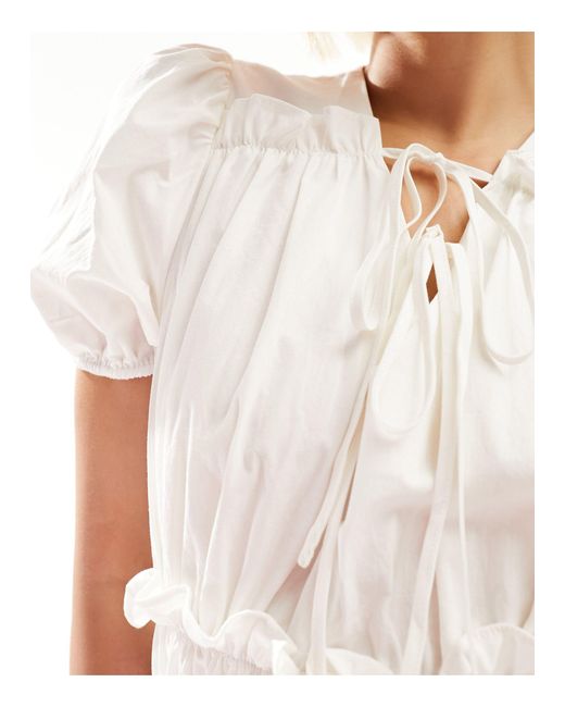 Urban Revivo White Tie-detail Ruffle Mini Dress