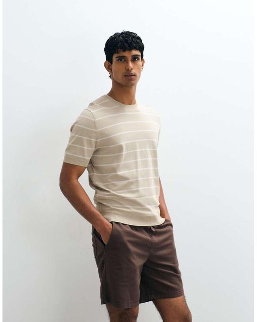Mango Multicolor Slim Fit Knitted Striped T-shirt for men