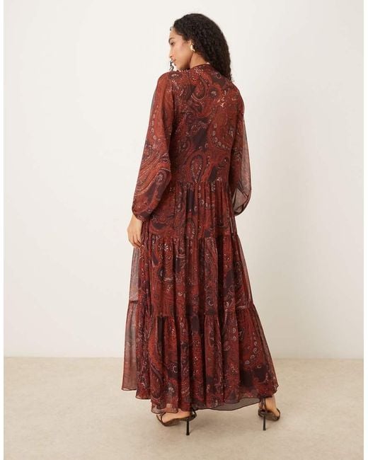 Mango Brown Chiffon Maxi Dress