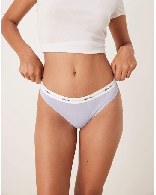 Calvin Klein Geribbelde String Van Katoen Met Stretch in het White