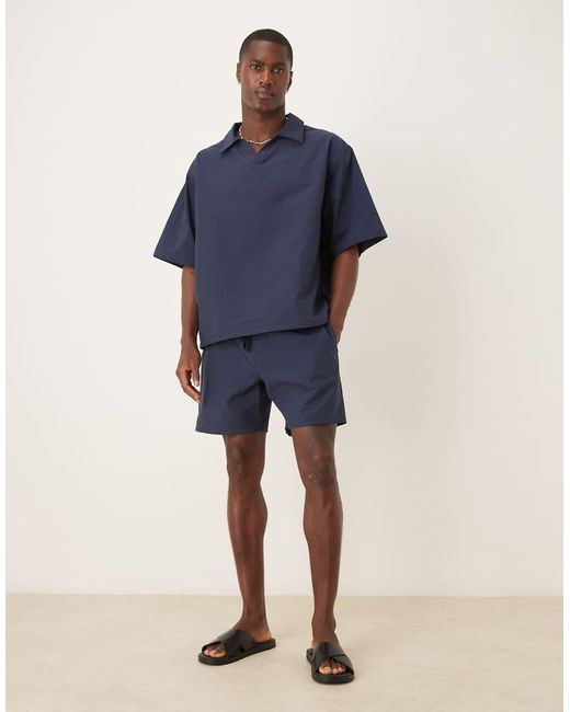 ASOS Blue Boxy Oversized Textured Polo Shirt for men