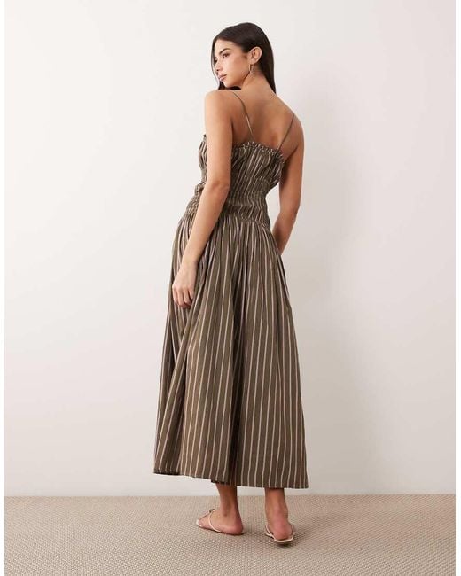 ASOS Natural Shirred Cotton Poplin Maxi Sundress With Dropped Waist