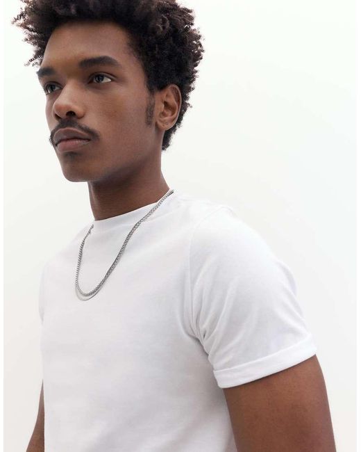 Pull&Bear White Basic Muscle Fit T-shirt for men