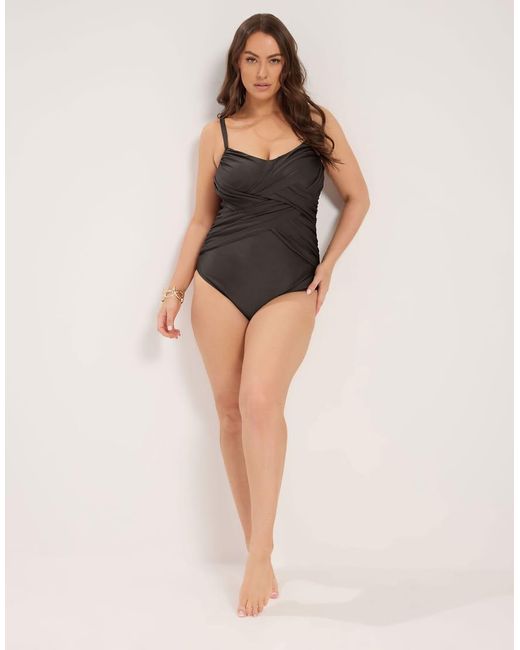 Yours Clothing Black Crossover Super Sculpt Swimsuit