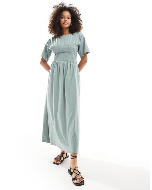 ASOS Blue T-shirt Midi Dress With Shirred Bust