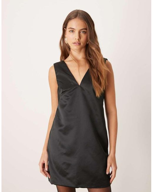 Abercrombie & Fitch Black Satin Shift Dress With Low Bow Back