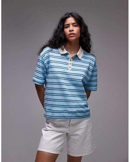 TOPSHOP Blue Stripe Boxy Polo