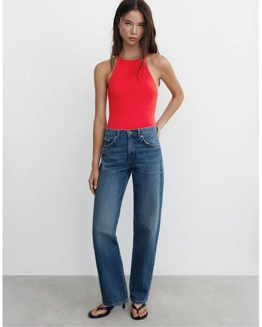 Pull&Bear Red Halter Strappy Bodysuit