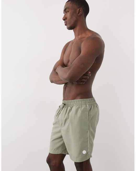 Threadbare Natural Drawcord Waist Seersucker Swim Shorts for men