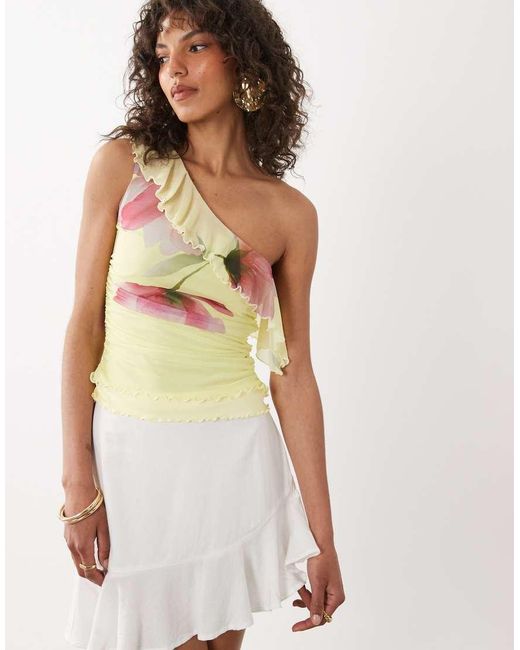 Miss Selfridge Multicolor One Shoulder Top With Frill Neckline