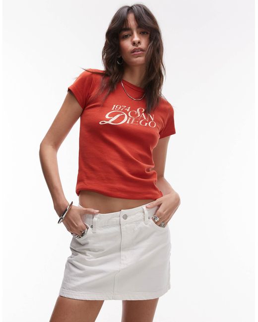 TOPSHOP Red – mini-volantrock aus knochenweißem denim