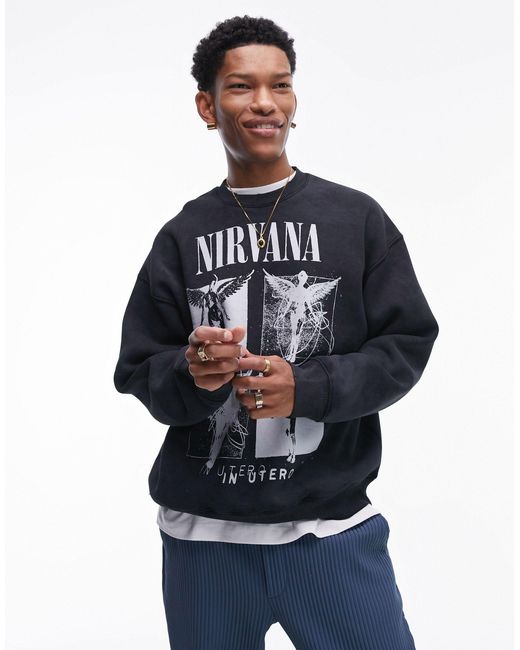 Topman Blue Oversized Fit Sweatshirt With Nirvana Angel Print for men