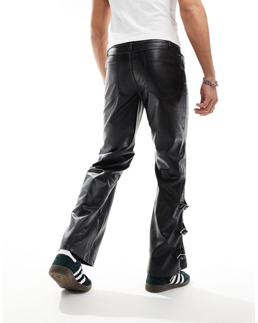 ASOS Black Flare Leather Look Trouser for men