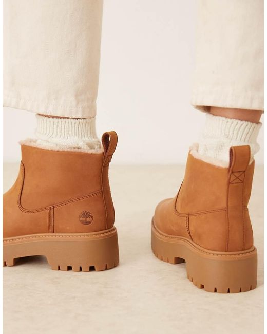 Timberland Natural Stone Street Platform Borg Lined Chelsea Boots