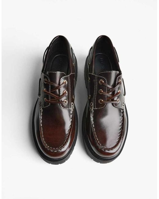 Bershka Black Brushed-Effect Deck Shoes for men
